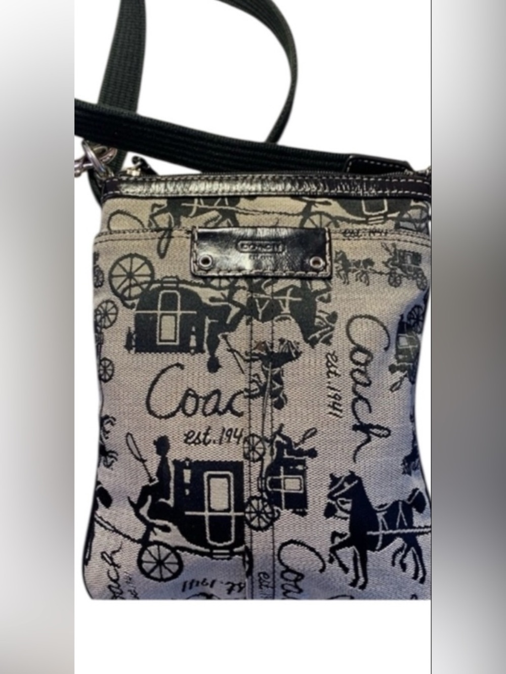 Coach Black & Cream Signature Carriage Crossbody